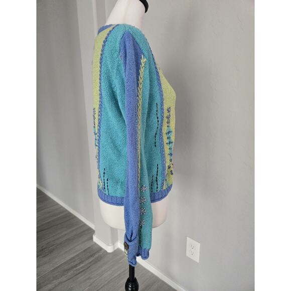 Vtg Norm Thompson Knit Art To Wear Embroidered Colorblock Cardigan Sweater Sz S - Picture 5 of 12